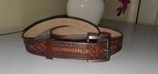 Classic Brown Textured Genuine Leather Buckled Waist Belt Sz. 48/120 USA Made