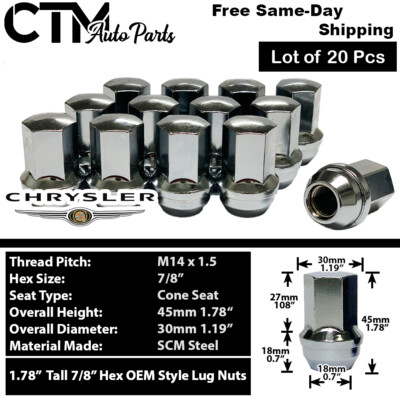 チ*。様 AGCクーラガス R12 20本 20x Chrome 2004-2023 Chrysler 300 OEM Factory Wheel Lug Nuts M14x1