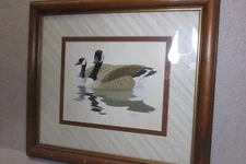 18-1/2" x 16-1/2" RICHARD SLOAN DUCK PRINT, MATTED UNDER GLASS, WOOD FRAME