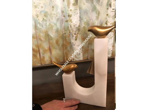 SONGBIRDS SCULPTURE 13" BRASS & STONE MARBLE BASE UTTERMOST 18603 - Picture 2 of 5