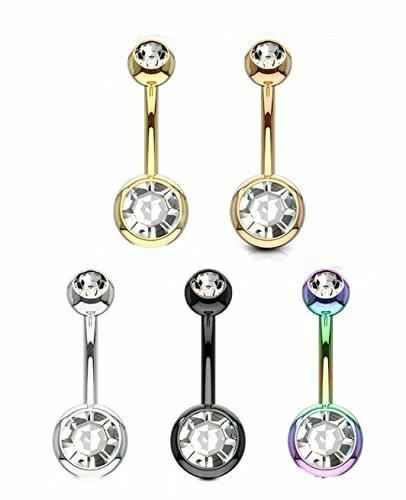 5 Pcs Value Pack Double Jeweled IP Plated Over 316L Surgical Stainless Steel Gem