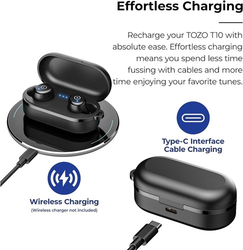 TOZO T10 Bezprzewodowe słuchawki douszne Bluetooth 5.3 Słuchawki, czas zabawy 55H z... - Zdjęcie 7 z 8