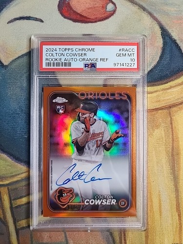 Colton Cowser RC, 2024 Topps Chrome, Orange Auto, #/25, PSA 10 Gem Mint