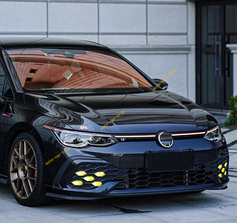 2PCS For 2022-2024 VW Golf MK8 GTI Black ABS Front Bumper Fangs