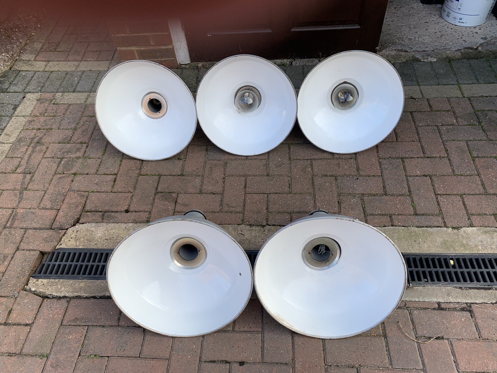 VINTAGE ORIGINAL LARGE GREY INDUSTRIAL MID CENTURY ENAMEL CEILING LAMP