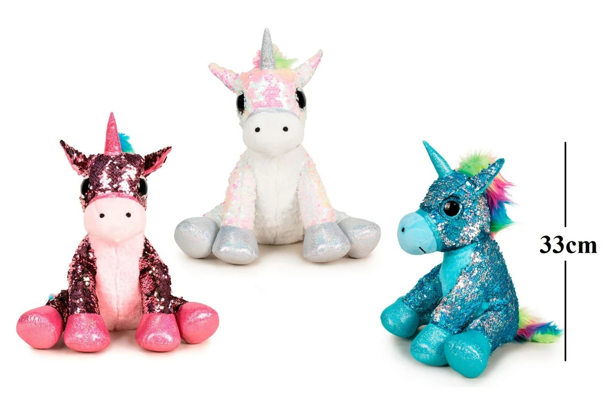 Unicorno Peluche con Paillettes Reversibile 33cm 3 colori