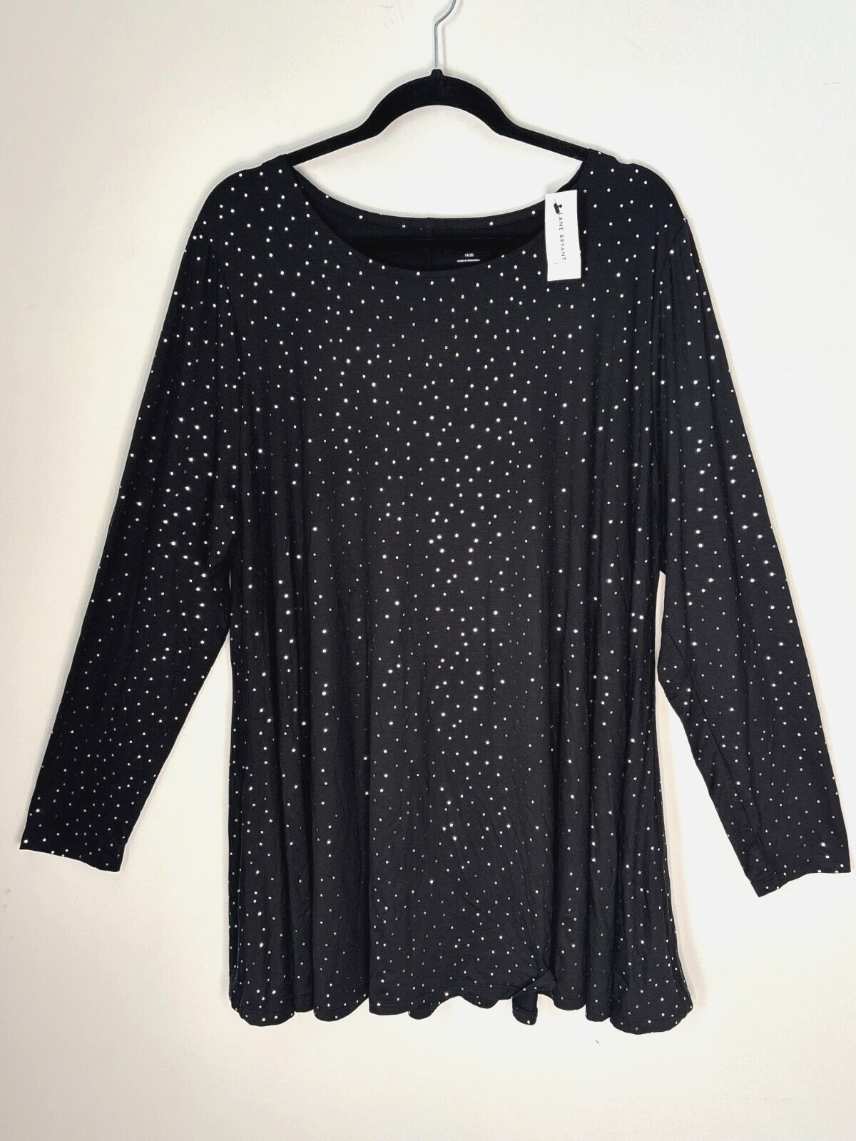 Lane Bryant Black Silver Dot 3/4 Sleeve Jersey Tunic Top Size 18/20 NWT E94