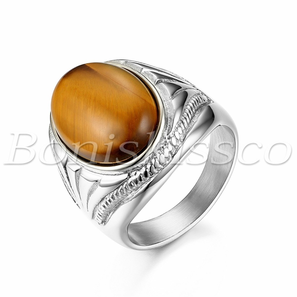 アクセサリー Vintage Silver Oval Tigereye Ring 925 Men's Silver Vintage Stainless Steel Oval Tiger Eye Stone