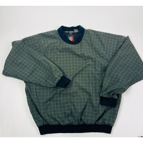 Vintage Sunice Golf WindBreaker pullover Mens Medium Green Blue Plaid