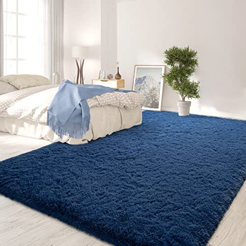 Large Area Rugs for Living Room, Navy Blue Shaggy Rug 9x12 Feet A-navy Blue - Afbeelding 3 van 6