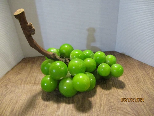Vintage Jumbo Green Grape Cluster on Driftwood Lucite, Acrylic, Selenite