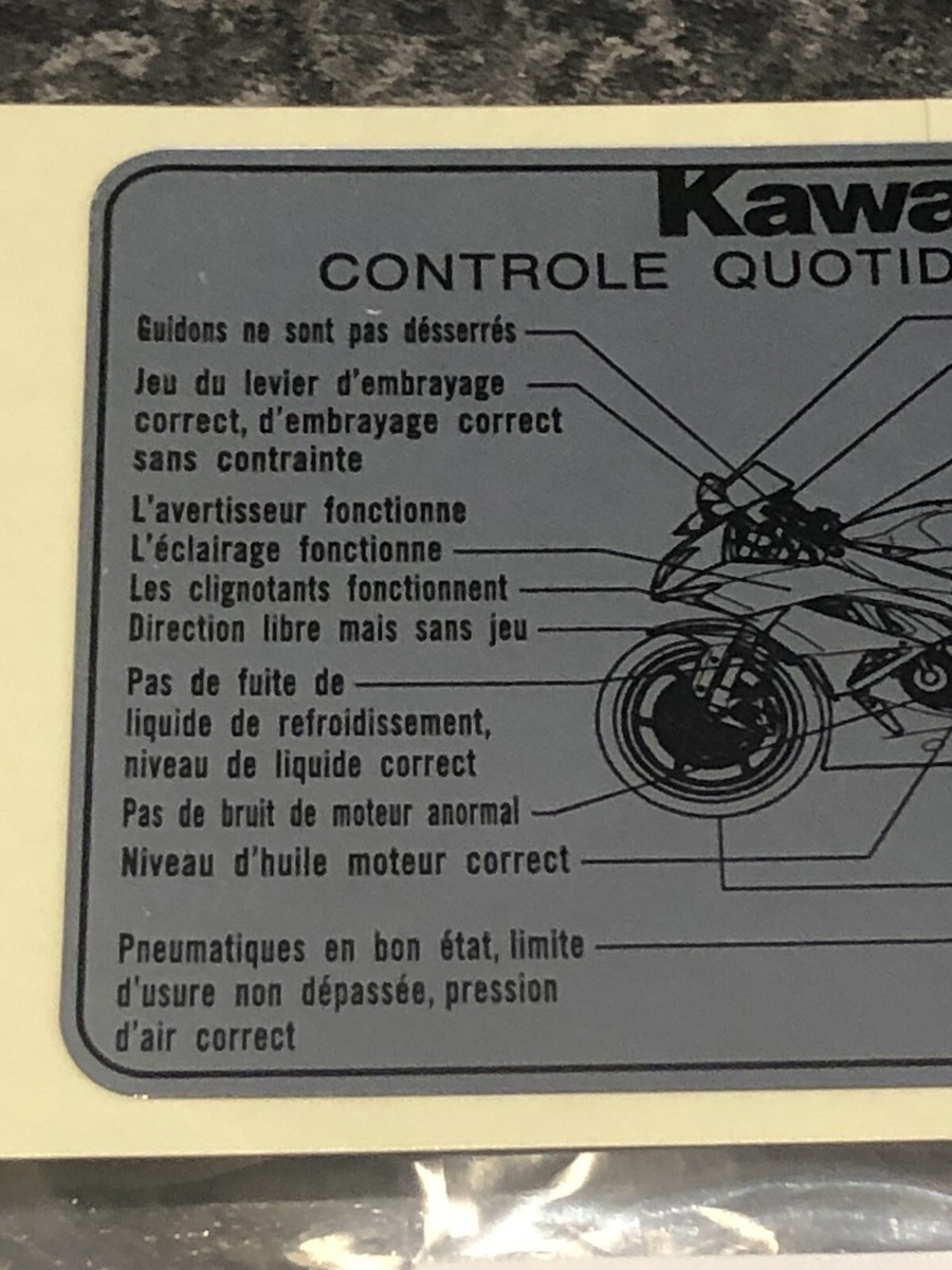 French ZX-6R NINJA New Genuine KAWASAKI Daily Safety Check Decal