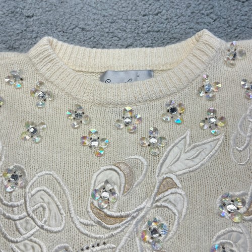 Vestido Suéter De Colección Susan Bennett Pequeño Seda Angora Cuentas Cristales Bordados - Imagen 5 de 18