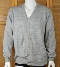 Harriton Grandpa Sweater Mens Sz L Gray Heather VNeck Cardigan Anti Pill Acrylic