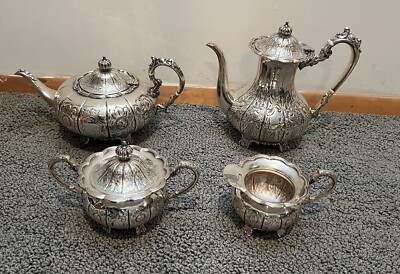Antique Hand Chased Silver Plate Four Piece Tea Set | eBay