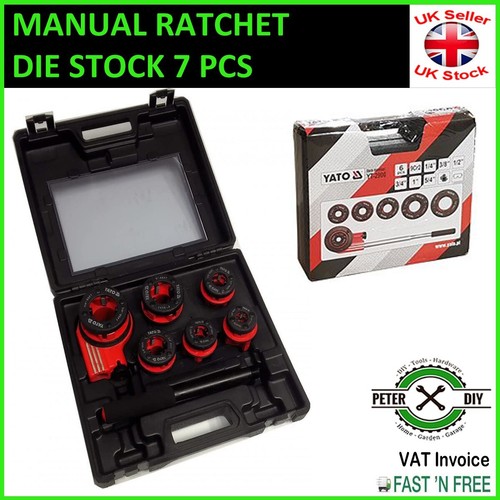 MANUAL RATCHET DIE STOCK 1/4" 3/8" 1/2" 3/4" 1" 5/4" Pipe Threader 7 PCS YT-2900 - Picture 2 of 2