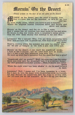 Mornin On The Desert poem written found on old cabin door   UNP Postcard f5