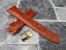 18mm Leather Strap Honey Brown Watch Band OEM OMEGA Buckle Set Gold Plate Polish