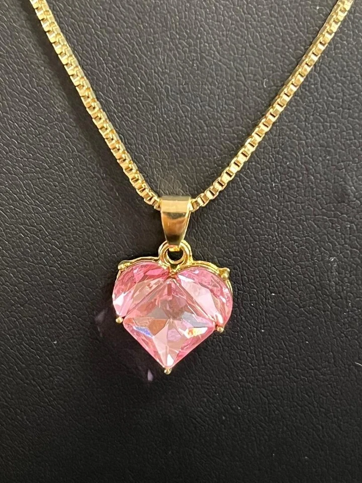 HERMOSO COLLAR COLGANTE CORAZÓN CIRCONITA CÚBICA ROSA TONO ORO NUEVO CADENA 20" Foto 2 de 4
