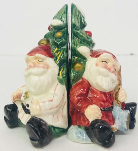 Wood Carved Santa Fitz & Floyd Ceramic Salt Pepper Shakers 1995 Christmas Carver - Picture 2 of 8