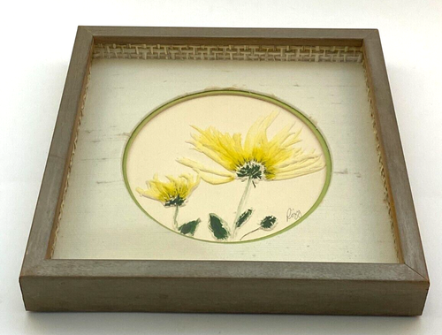 Vintage Rozy Brandwayn gerahmt Original Intaglio handbemalt gelbe Blume - Bild 1 von 4