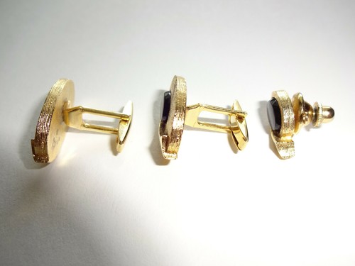 3 piezas eslabones de puño y pasadores de corbata vintage para hombre tono dorado marrón sin marcar - Imagen 5 de 7