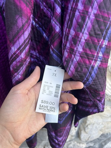 Catherines Jacket Sz 3X Open Front Lightweight Layer Casual Quilted Purple Plaid - Picture 3 of 7