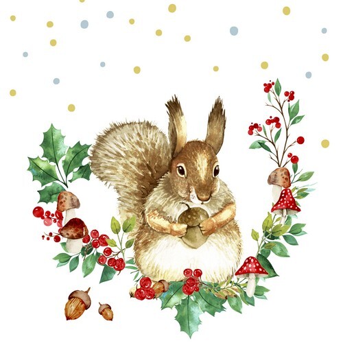 20 Servietten Forest Squirrel EichhöRnchen Tiere BläTterkranz Wald Pilze 33X33Cm-image
