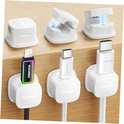 6-Pack Magnetic Cable Clips Cord Organizer-Cable Smooth Adjustable,  Desk White