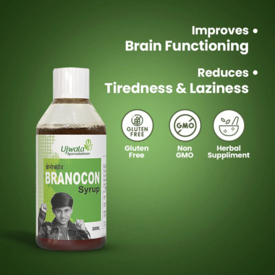 Ujwala Ayurveda Branocon Syrup (200ml) to reduce tiredness and laziness
