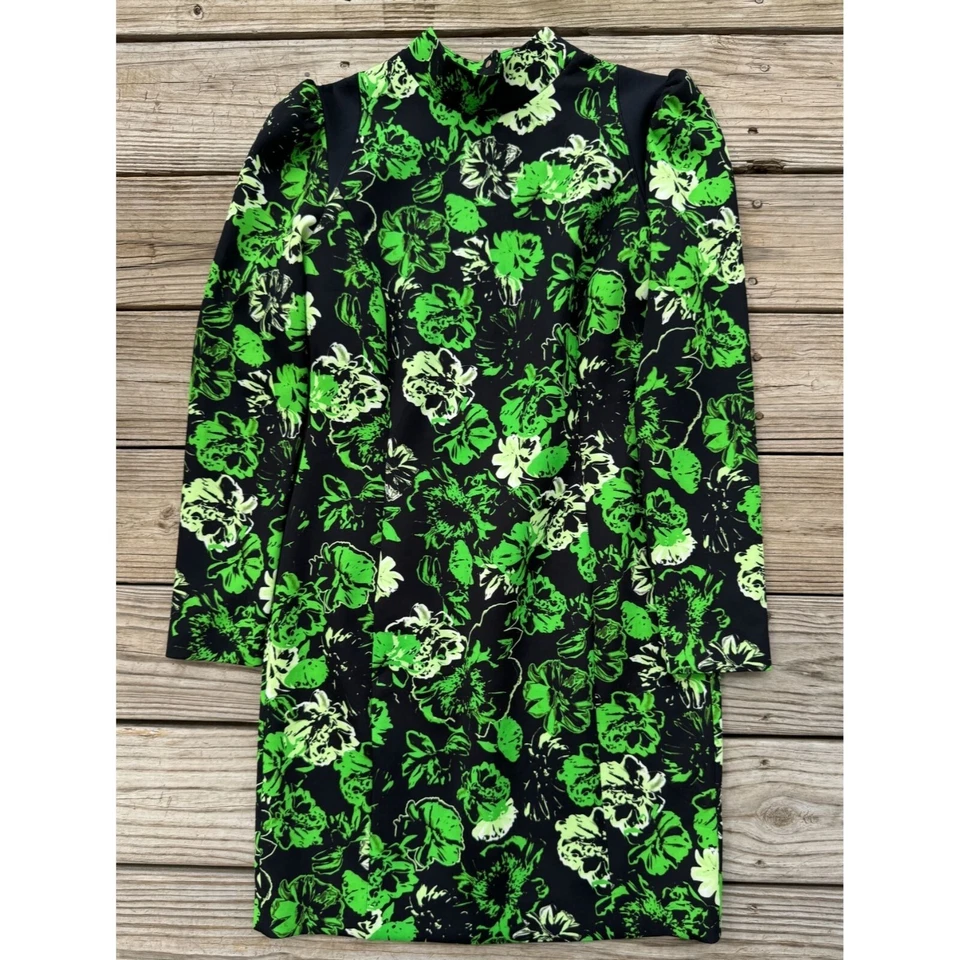 Vestido corto verde estampado floral Marc Cain cuello falso manga larga talla mediana Foto 4 de 4