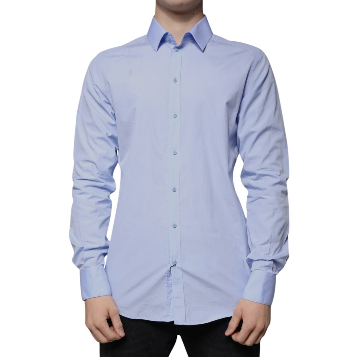 DOLCE & GABBANA Shirt Light Blue Cotton Slim Fit GOLD Men DOLCE & GABBANA Shirt Light Blue Cotton Slim Fit GOLD Men