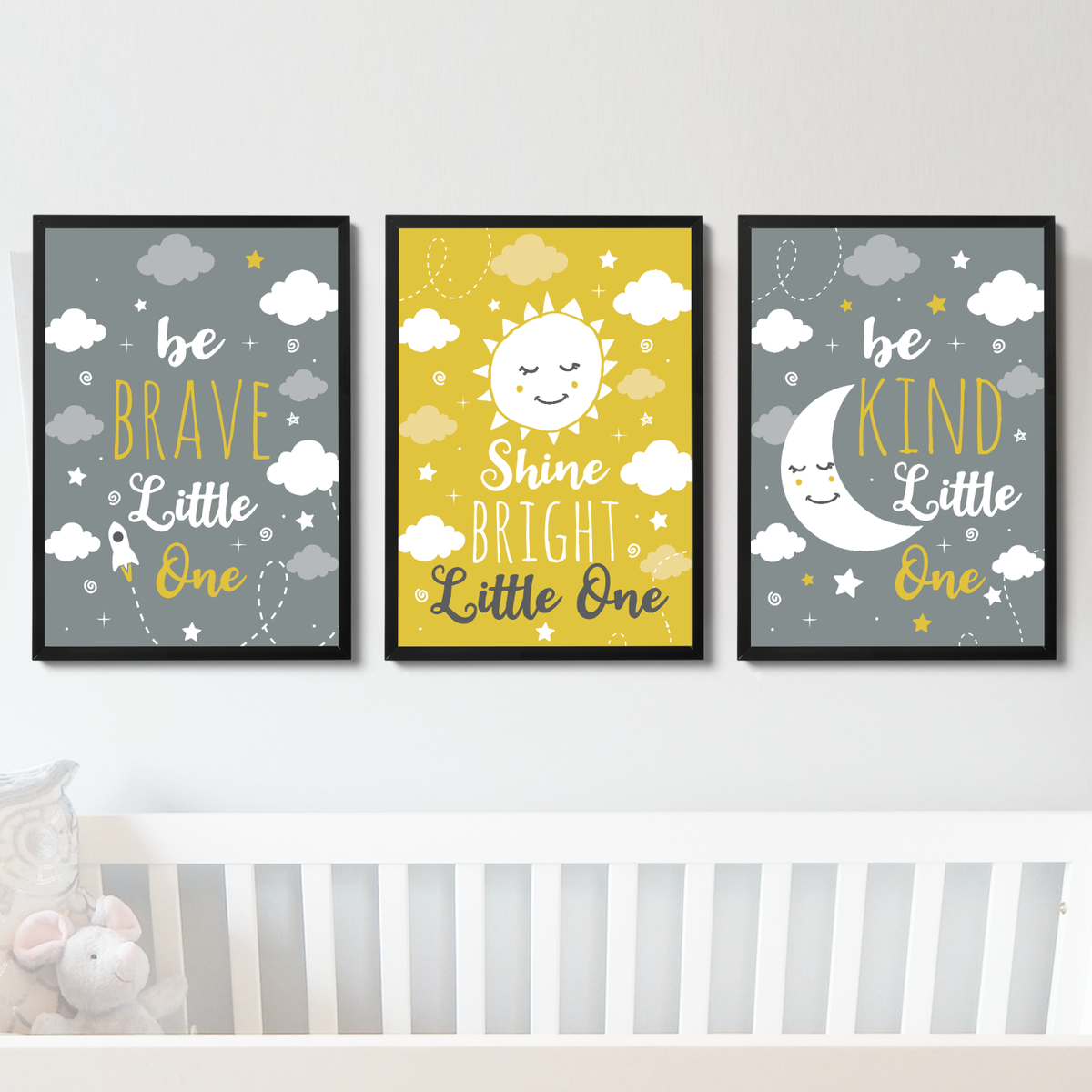Nursery Prints Grey Yellow Baby Boy Girls Room Decor Nursery