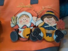 Wood Hanging Pilgram Thanksgiving Decor Wreath Craft