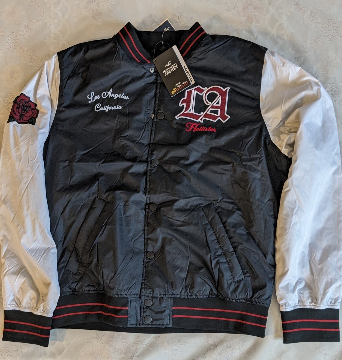 Hollister Los Angeles Cozy Varsity Jacket Size XL Black and White