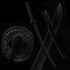 Sharp Full Tang Japanese Samurai Katana All Black Sword Wakizashi T10 Steel