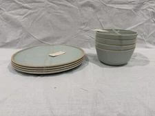Rachel Zoe Melamine 4 Dinner Plates 10.5" AND 4 Bowls Robin’s Egg Blue Teal 