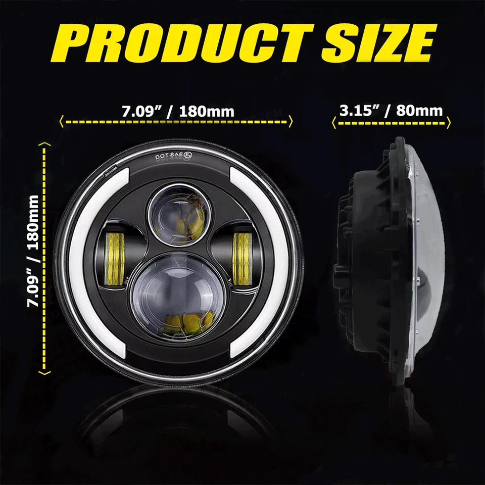 Pair 7" Inch Round LED Headlights Halo DRL Fit Ford F1 1948 1949 1950 1951 1952 - Image 2 of 4