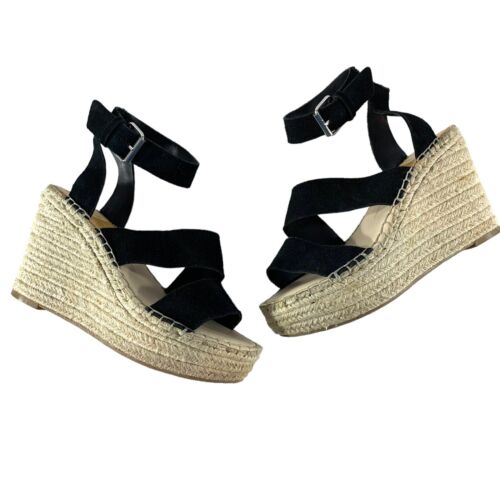 Sandalias Dolce Vita Shayla Talla 7.5 Negro Alpargata Cuero Plataforma Cuña Tirantes - Imagen 2 de 10