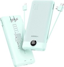 Portable Charger with Built-In AC Plug and Cables,10000Mah Ultra Slim Power Bank