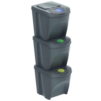 Prosperplast Sortibox Mülltonnenbehälter, 3 x 25L Müll 33,7 x 24 x 40 cm, grau 