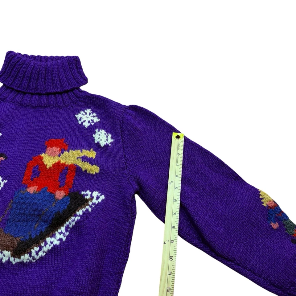 Vintage Ralph Lauren Hand Knit Wool Sweater RL83 Ski Snow Scene Purple M UK Made - Image 4 of 4