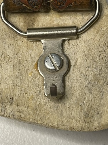 Custom Staghorn Belt Buckle w/Pewter Mounted Brook Trout on Hand Tooled Belt - Picture 3 of 8