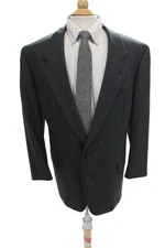 Hart Schaffner Marx Mens Striped Wide Lapel Blazer Gray Wool Size 48 Regular