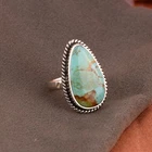Natural Turquoise Teardrop Ring Sterling Silver Southwestern Statement Jewelry