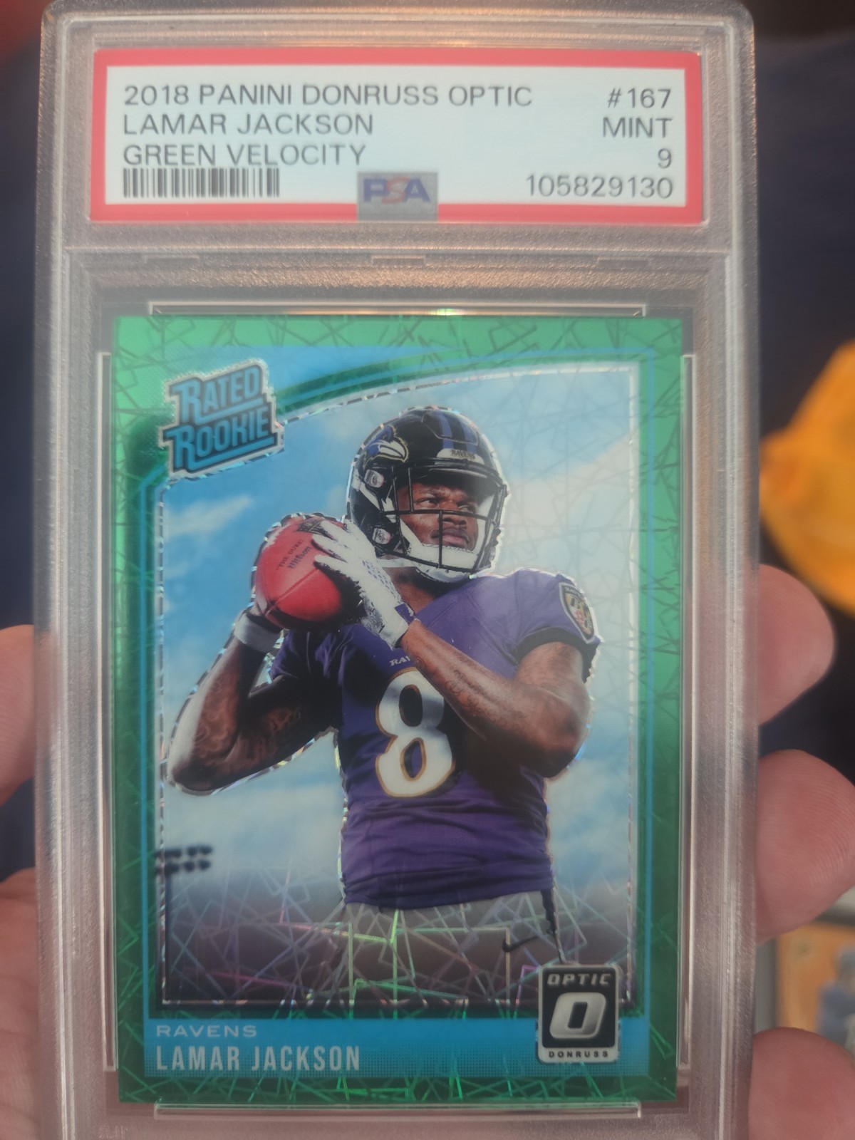 Donruss Optic 2018 - Lamar Jackson #167 RC Green Velocity Prizm PSA 9