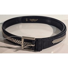 Vintage Gianni Versace Black Leather Belt Silver Chain Size 90 36 NWT