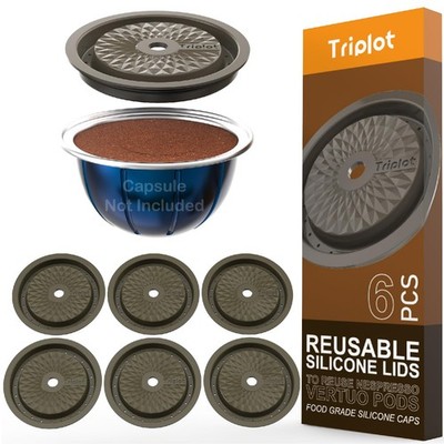 Triplot Reusable Lids for Nespresso Pods VertuoLine, 6pcs Set, Brown 