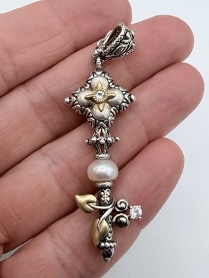 BARBARA BIXBY STERLING  SILVER, 18K GOLD & PEARL KEY OF LIFE PENDANT ENHANCER