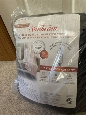 Sunbeam Royal Posh Ribbed Ebony Heated Personal Throw Blanket Adjustable Heat